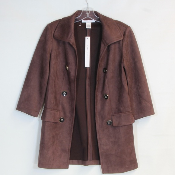 Carole Wren Jackets & Blazers - Carole Wren Luxurious Brown Faux Suede 3/4 Sleeve Open Front Trench Jacket
